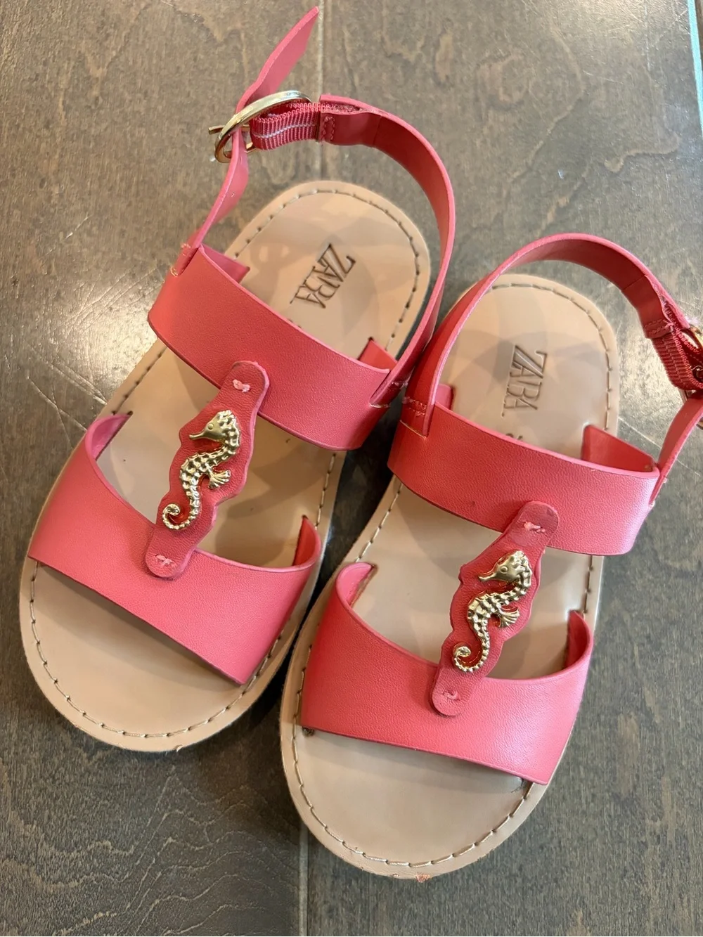 ZARA Kids Coral Pink Sandals with Gold Seahorse Accent